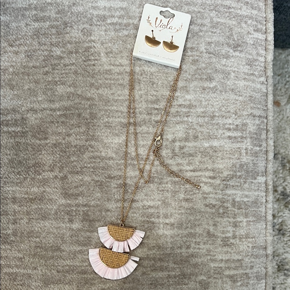 Gold and Pink Necklace/Earring Set Brand New